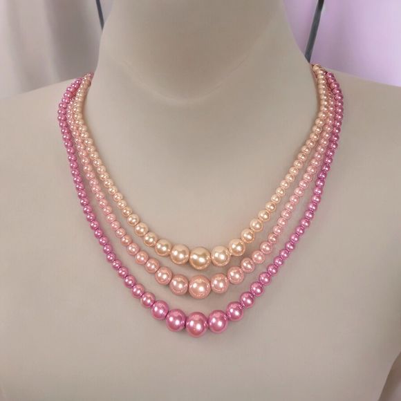 Pink Ombre Pearl Necklace Vtg Simulated Graduated Feminine Elegant Estate Jewel - Picture 9 of 10